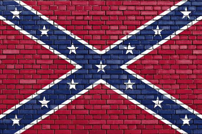 Gerahmter Druck : Konföderiertenflagge auf Ziegelmauer gemalt. Gerahmter Druck : Konföderiertenflagge auf Ziegelmauer gemalt.