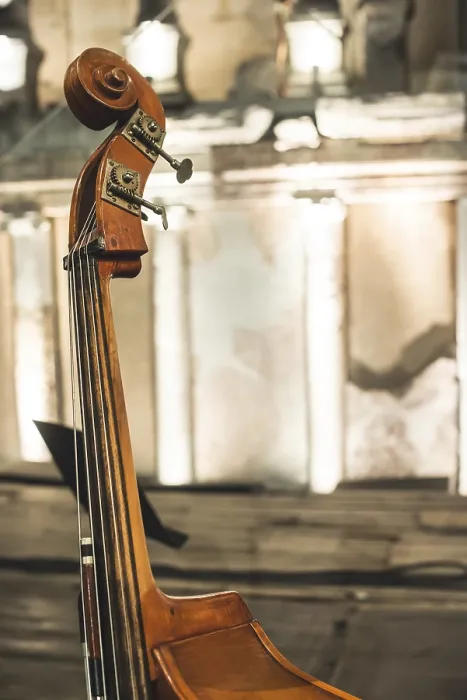 Gerahmter Druck : Kontrabass auf klassischem Konzert. Gerahmter Druck : Kontrabass auf klassischem Konzert.