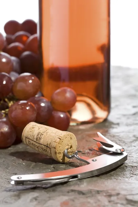 Gerahmter Druck : Korkenzieher mit Trauben und einer Flasche. Gerahmter Druck : Korkenzieher mit Trauben und einer Flasche.