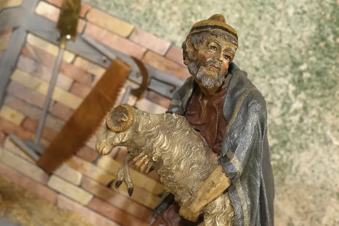 Gerahmter Druck : Kot-Figurine, Schäfer mit Schafen. Gerahmter Druck : Kot-Figurine, Schäfer mit Schafen.