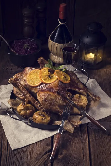 Gerahmter Druck : Knusprige Braten-Gans.