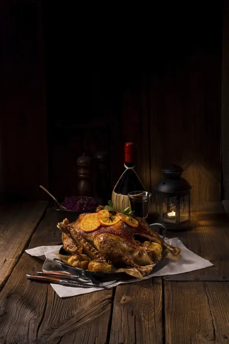 Gerahmter Druck : Knuspriger Roastente. Gerahmter Druck : Knuspriger Roastente.