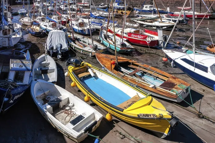 Gerahmter Druck : Vollbesetzter Hafen bei North Berwick. Gerahmter Druck : Vollbesetzter Hafen bei North Berwick.