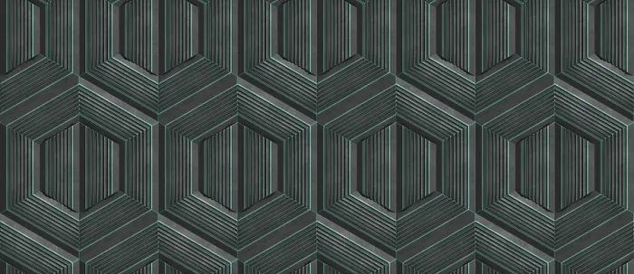 Gerahmter Druck : Ein detailliertes 3D-geometrisches Muster mit hexagonalen Streifen. Gerahmter Druck : Ein detailliertes 3D-geometrisches Muster mit hexagonalen Streifen.