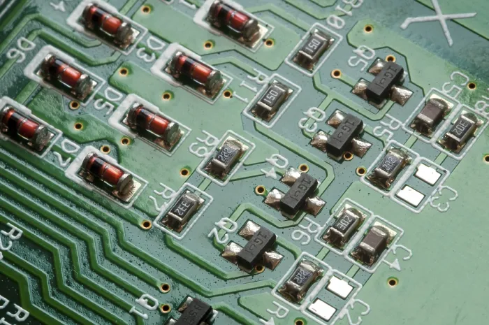 Gerahmter Druck : Details einer Computer-Elektronik-Platinens mit Komponenten, die Daten übertragen. Gerahmter Druck : Details einer Computer-Elektronik-Platinens mit Komponenten, die Daten übertragen.