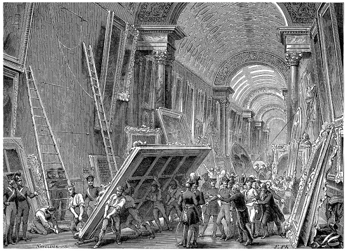 Gerahmter Druck : Das Louvre Museum nach der Zerstörung, historische Illustration von 1885