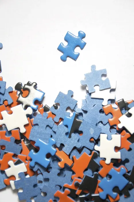 Gerahmter Druck : Verschiedene Puzzlestücke. Gerahmter Druck : Verschiedene Puzzlestücke.
