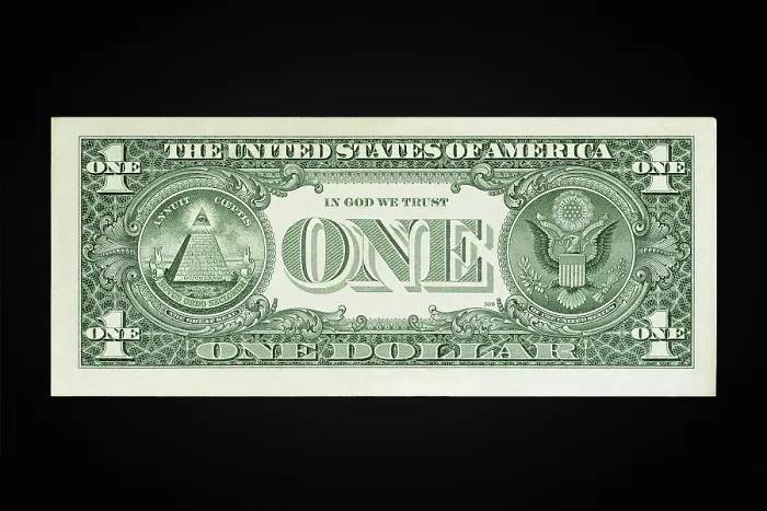 Gerahmter Druck : US-Ein-Dollar-Schein Rückseite. Gerahmter Druck : US-Ein-Dollar-Schein Rückseite.