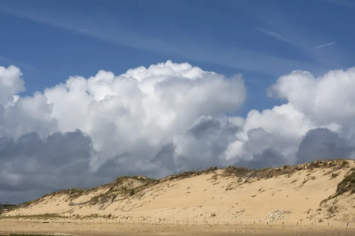 Gerahmter Druck : Düne mit Cumuluswolken (Cumulus). Gerahmter Druck : Düne mit Cumuluswolken (Cumulus).
