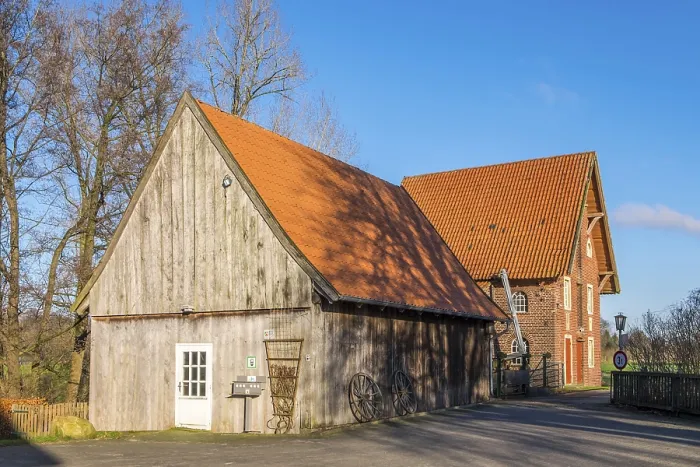 Gerahmter Druck : Mühle von Dustern auf der Dinkel. Gerahmter Druck : Mühle von Dustern auf der Dinkel.