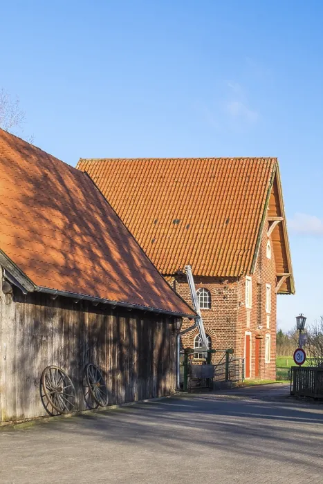 Gerahmter Druck : Dustermühle an der Dinkel.
