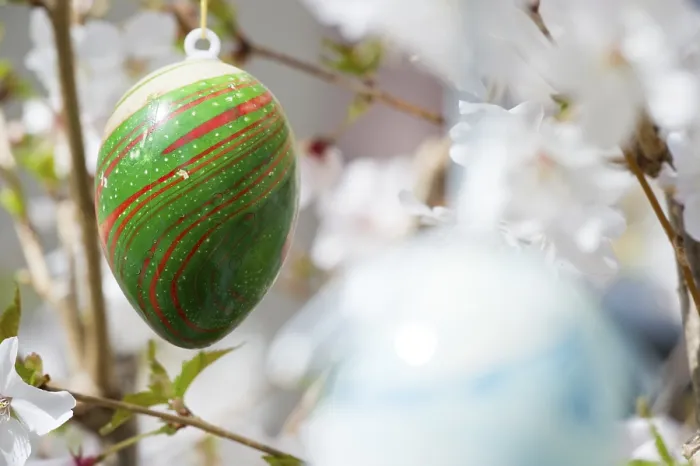 Gerahmter Druck : Oster-Ei und Kirschblüten. Gerahmter Druck : Oster-Ei und Kirschblüten.