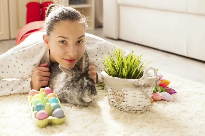 Gerahmter Druck : Osterhase im Haus mit Eiern und grünem Gras. Gerahmter Druck : Osterhase im Haus mit Eiern und grünem Gras.