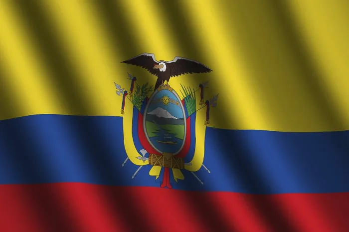 Gerahmter Druck : Die ecuadorianische Flagge weht im Wind.