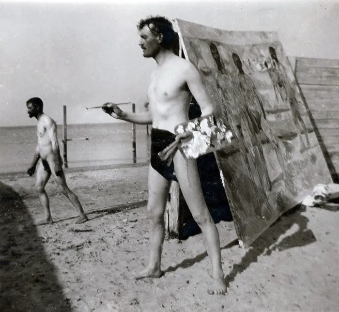 Gerahmter Druck : Edvard Munch am Strand von Warnemünde. Gerahmter Druck : Edvard Munch am Strand von Warnemünde.