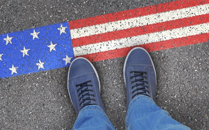Gerahmter Druck : Eintreten in den USA. Gerahmter Druck : Eintreten in den USA.