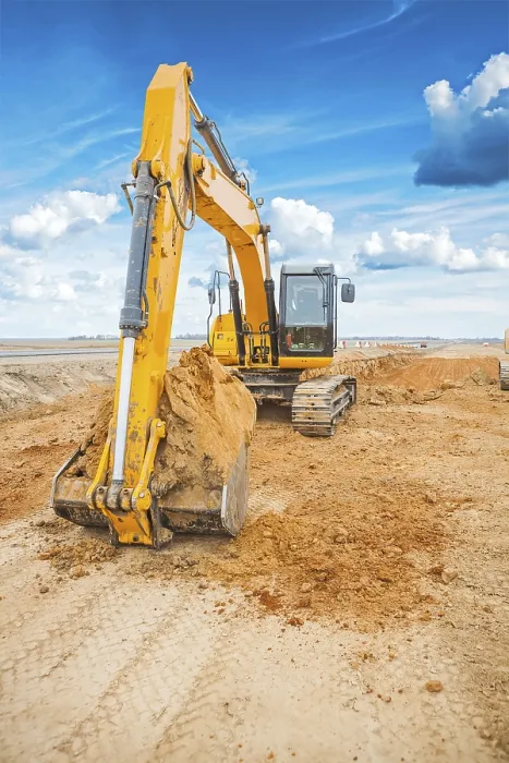 Gerahmter Druck : Bagger auf der Baustelle. Gerahmter Druck : Bagger auf der Baustelle.
