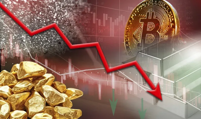 Gerahmter Druck : Abnehmende Gold-, Silber- und Bitcoin-Preise. Gerahmter Druck : Abnehmende Gold-, Silber- und Bitcoin-Preise.