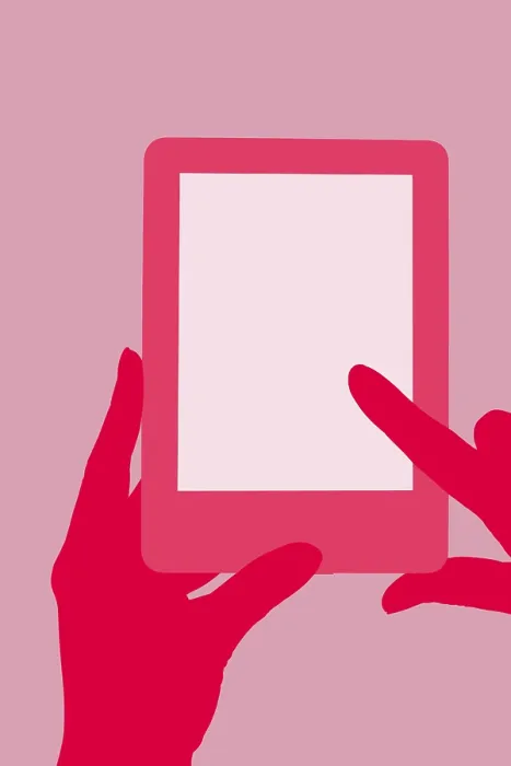 Gerahmter Druck : Weibliche Hand, die ein Tablet berührt. Lesen. Gerahmter Druck : Weibliche Hand, die ein Tablet berührt. Lesen.