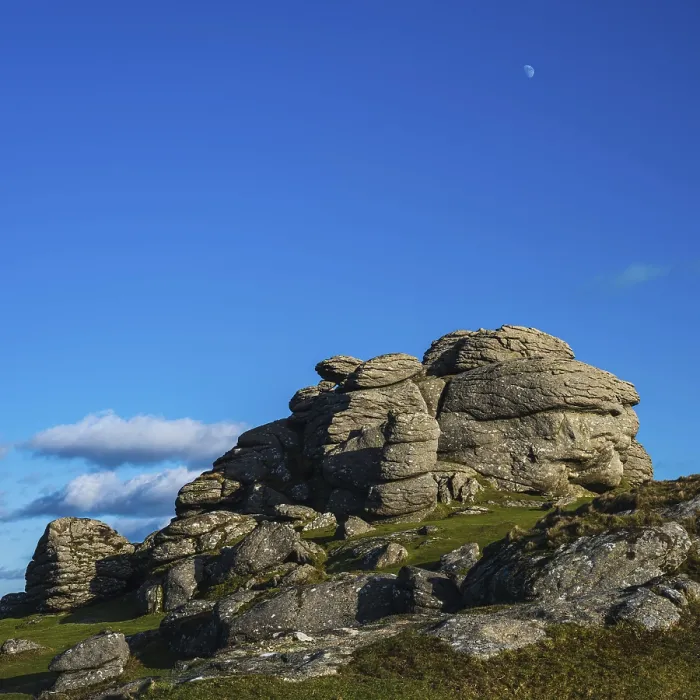 Gerahmter Druck : Felder und Wiesen in Haytor Rocks
