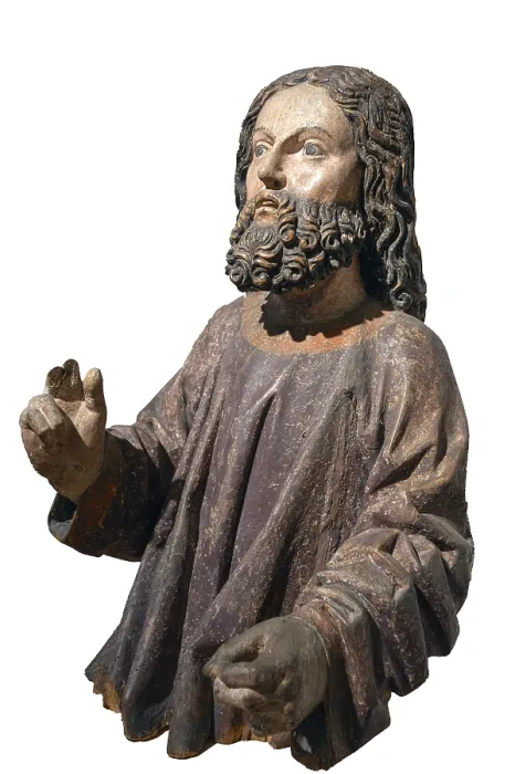 Gerahmter Druck : Figur Jesu auf weißem Hintergrund. Gerahmter Druck : Figur Jesu auf weißem Hintergrund.