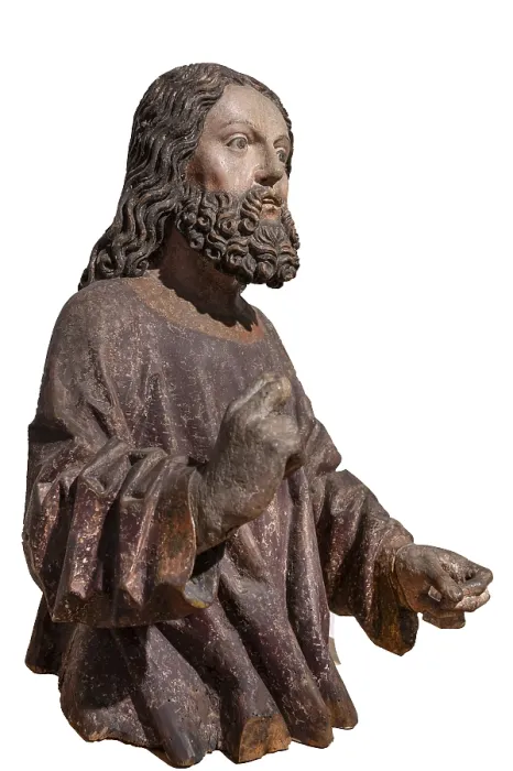 Gerahmter Druck : Figur Jesu auf weißem Hintergrund. Gerahmter Druck : Figur Jesu auf weißem Hintergrund.