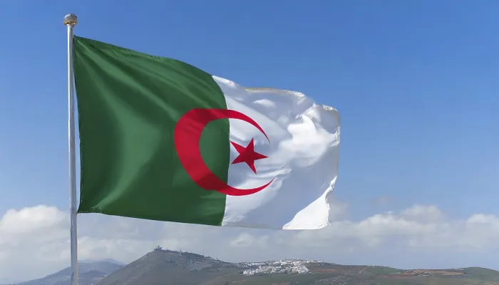 Gerahmter Druck : Die Flagge Algeriens flattert im Wind. Gerahmter Druck : Die Flagge Algeriens flattert im Wind.