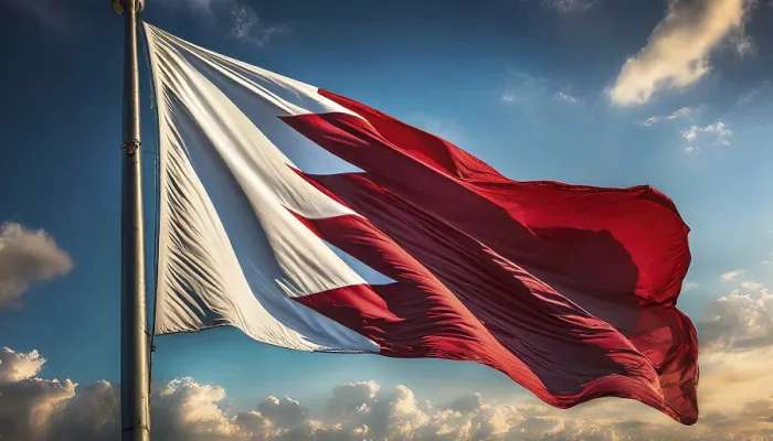 Gerahmter Druck : Die Flagge von Bahrain flattert im Wind. Gerahmter Druck : Die Flagge von Bahrain flattert im Wind.