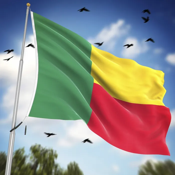 Gerahmter Druck : Flagge von Benin, Dies ist eine computer generierte und 3D-generierte Abbildung. Gerahmter Druck : Flagge von Benin, Dies ist eine computer generierte und 3D-generierte Abbildung.