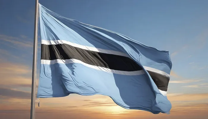 Gerahmter Druck : Die Flagge von Botswana flattert im Wind. Gerahmter Druck : Die Flagge von Botswana flattert im Wind.
