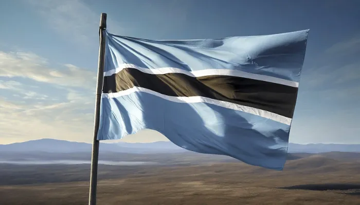 Gerahmter Druck : Die Flagge von Botswana flattert im Wind. Gerahmter Druck : Die Flagge von Botswana flattert im Wind.