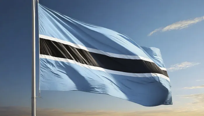 Gerahmter Druck : Die Flagge von Botswana flattert im Wind. Gerahmter Druck : Die Flagge von Botswana flattert im Wind.