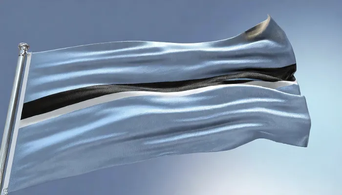 Gerahmter Druck : Die Flagge von Botswana flattert im Wind. Gerahmter Druck : Die Flagge von Botswana flattert im Wind.