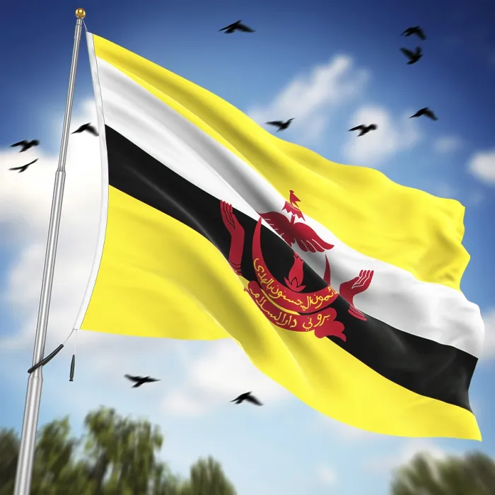 Gerahmter Druck : Flagge von Brunei, Dies ist eine computer-generierte und 3D-gerenderte Abbildung. Gerahmter Druck : Flagge von Brunei, Dies ist eine computer-generierte und 3D-gerenderte Abbildung.