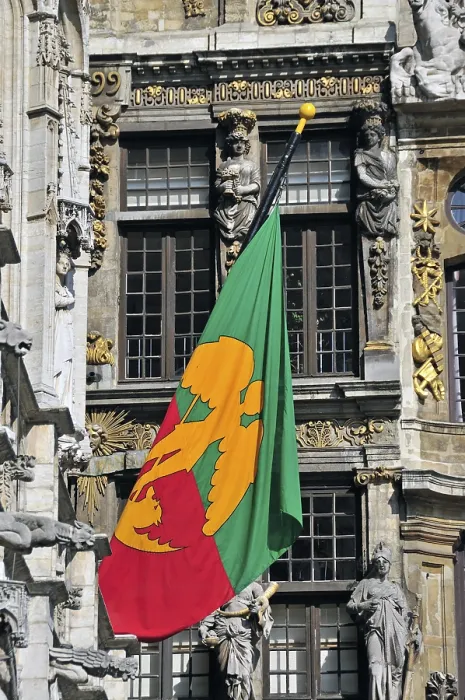 Gerahmter Druck : Das Flagge von Brüssel am Rathaus.