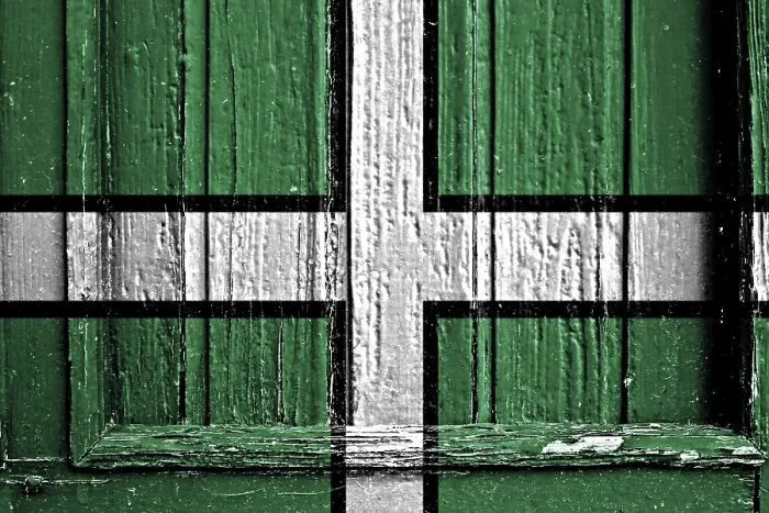 Gerahmter Druck : Flagge von Devon auf Holzrahmen gemalt. Gerahmter Druck : Flagge von Devon auf Holzrahmen gemalt.