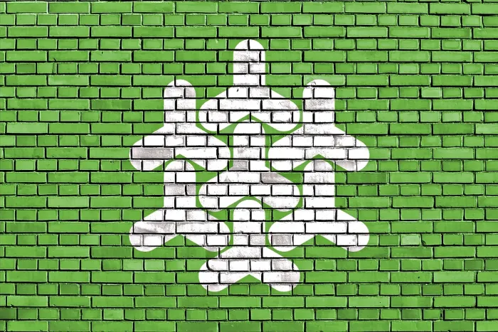 Gerahmter Druck : Flagge von Dronten auf Ziegelmauer gemalt. Gerahmter Druck : Flagge von Dronten auf Ziegelmauer gemalt.