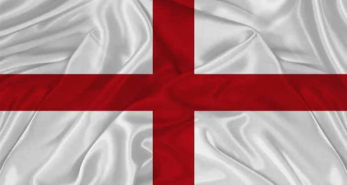 Gerahmter Druck : Englische Flagge mit Stofftextur. Nahaufnahme der flatternden englischen Fahne Gerahmter Druck : Englische Flagge mit Stofftextur. Nahaufnahme der flatternden englischen Fahne