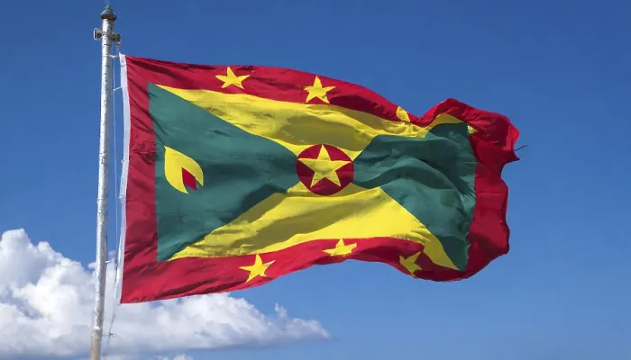 Gerahmter Druck : Die Flagge von Grenada, Karibik.