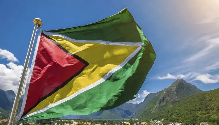 Gerahmter Druck : Die Flagge von Guyana weht im Wind.