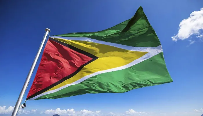 Gerahmter Druck : Die Flagge von Guyana weht im Wind. Gerahmter Druck : Die Flagge von Guyana weht im Wind.
