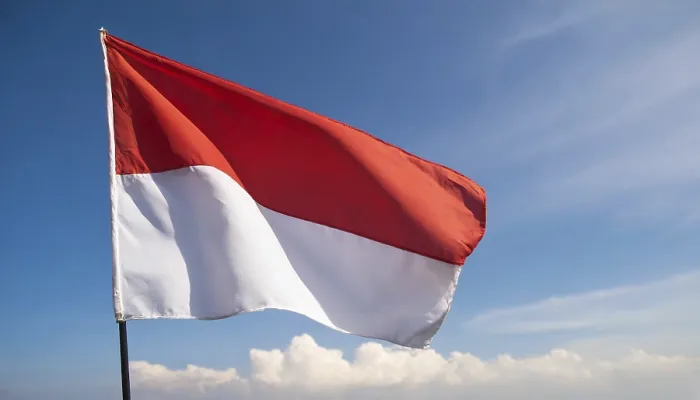 Gerahmter Druck : Die Flagge Indonesiens flattert im Wind. Gerahmter Druck : Die Flagge Indonesiens flattert im Wind.