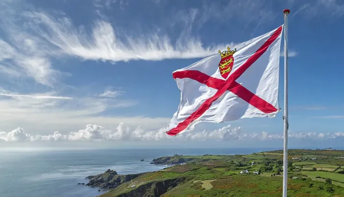 Gerahmter Druck : Die Flagge der Insel Jersey. Gerahmter Druck : Die Flagge der Insel Jersey.
