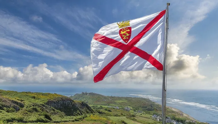 Gerahmter Druck : Das Flagge der Insel Jersey. Gerahmter Druck : Das Flagge der Insel Jersey.