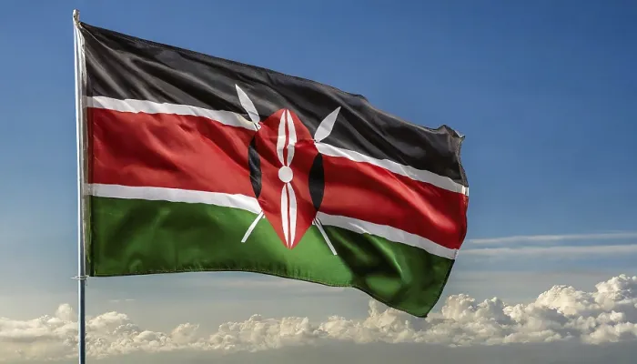 Gerahmter Druck : Die Flagge Kenias flattert im Wind. Gerahmter Druck : Die Flagge Kenias flattert im Wind.
