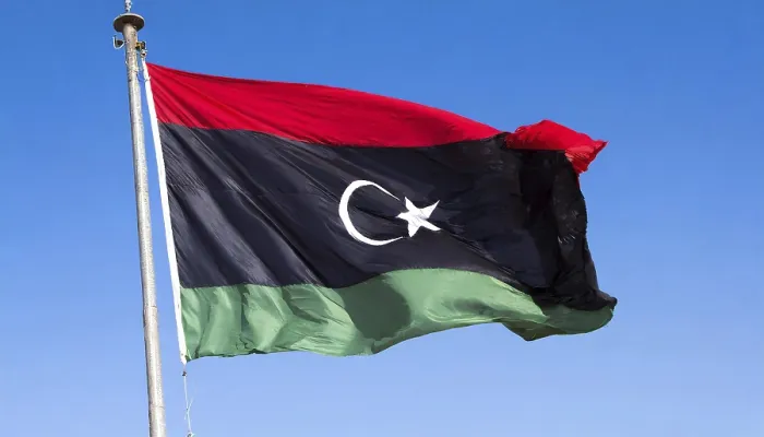 Gerahmter Druck : Das Flagge von Libyen, flattert im Wind. Gerahmter Druck : Das Flagge von Libyen, flattert im Wind.