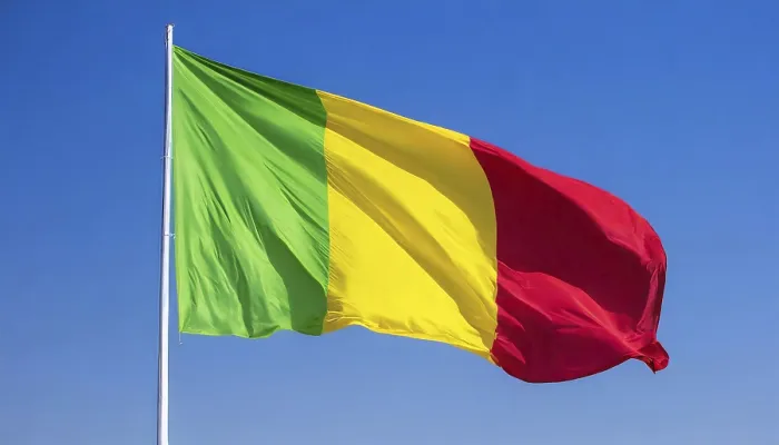 Gerahmter Druck : Das Flagge von Mali, flatternd im Wind. Gerahmter Druck : Das Flagge von Mali, flatternd im Wind.