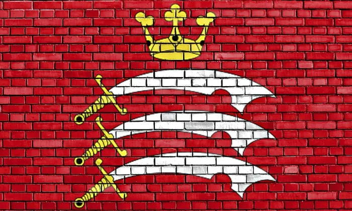 Gerahmter Druck : Flagge von Middlesex auf Ziegelmauer gemalt. Gerahmter Druck : Flagge von Middlesex auf Ziegelmauer gemalt.