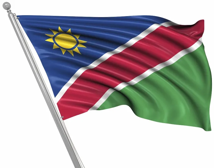 Gerahmter Druck : Flagge von Namibia, isoliert auf weiß. Gerahmter Druck : Flagge von Namibia, isoliert auf weiß.