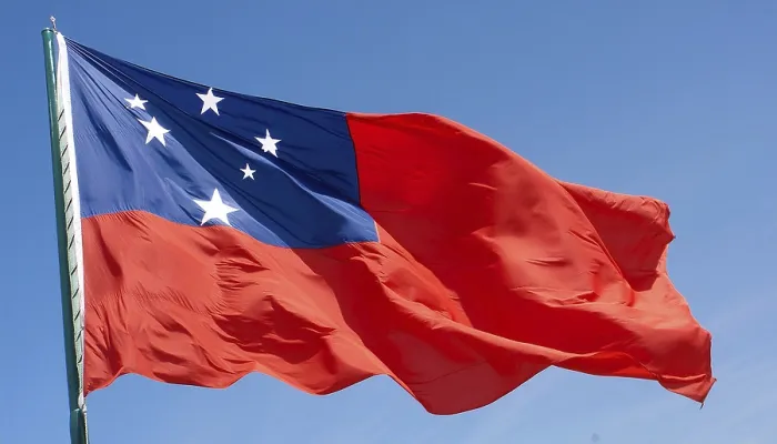 Gerahmter Druck : Das Flagge von Samoa, flatternd in der Wind. Gerahmter Druck : Das Flagge von Samoa, flatternd in der Wind.